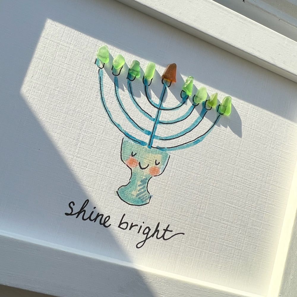 Shine Bright Menorah Sea Glass Art Hanukkah