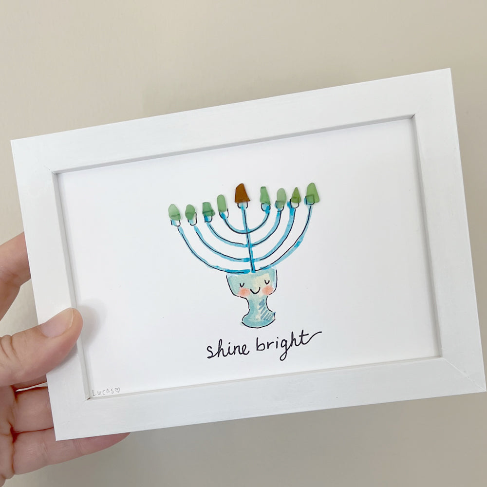 Shine Bright Menorah Sea Glass Art Hanukkah