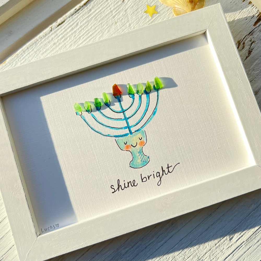 Shine Bright Menorah Sea Glass Art Hanukkah